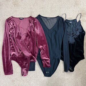 Express Bundle of 3 Bodysuits Women's Small Long Sleeve/Spaghetti Straps V-Neck
